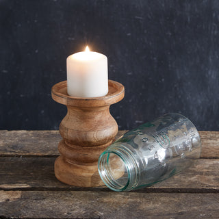 Wooden Candle Holder with Mason Jar Chimney - Set of 3