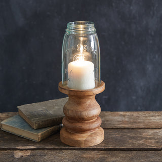Wooden Candle Holder with Mason Jar Chimney - Set of 3