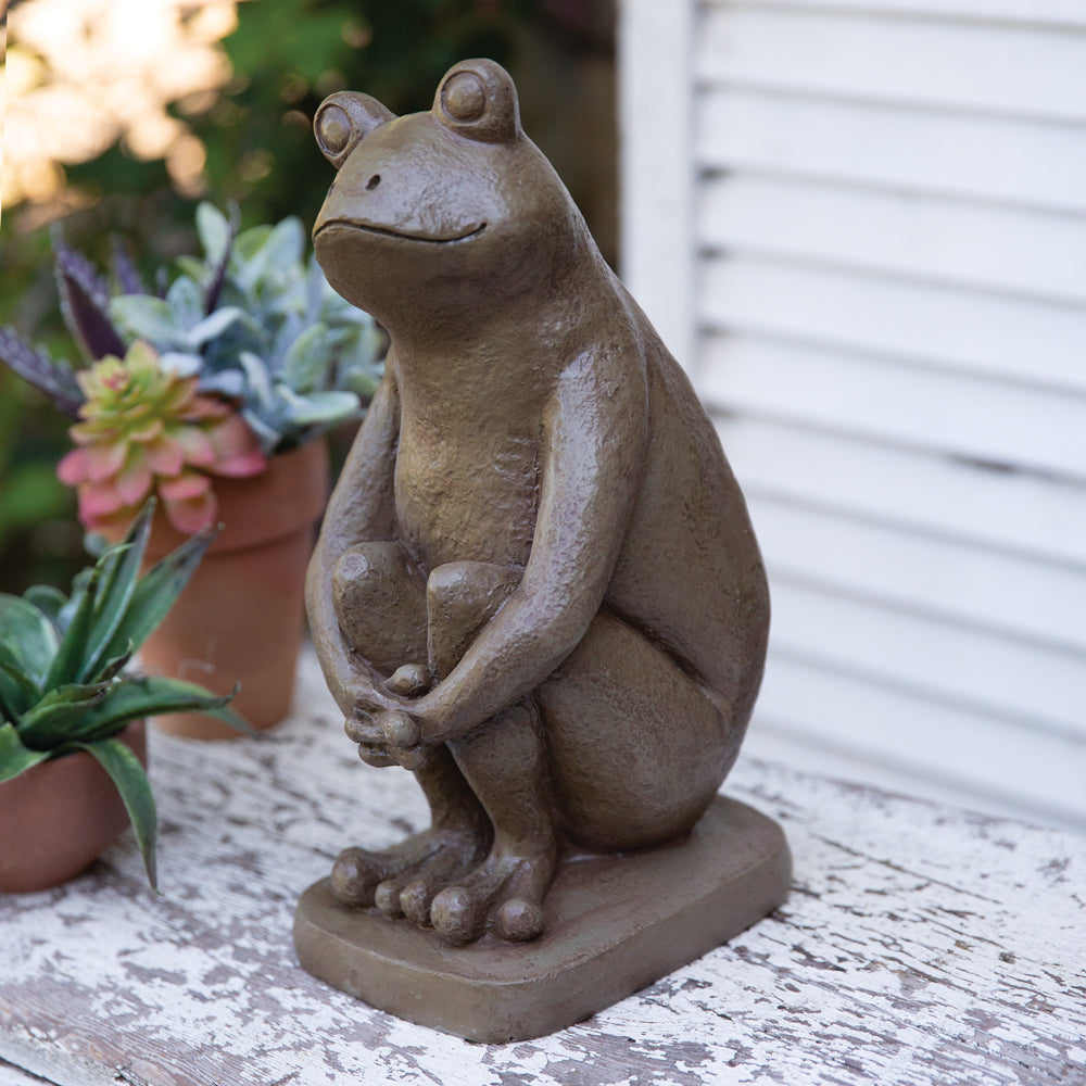 Cheerful Frog Garden Statue – River Chic Designs