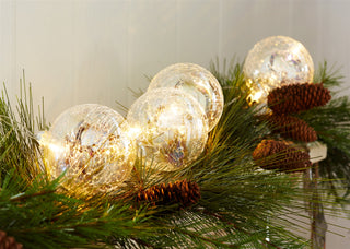 3.5" Ball Ornaments (Set of 2 ) w/LED Light String 4.5'L Glass