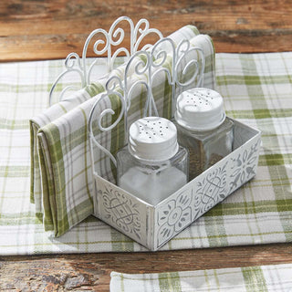 Distressed Tile Napkin Caddy with Salt and Pepper
