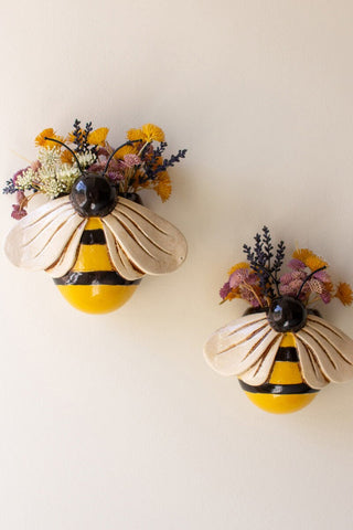 Set of 2 Ceramic Bees Wall Planters