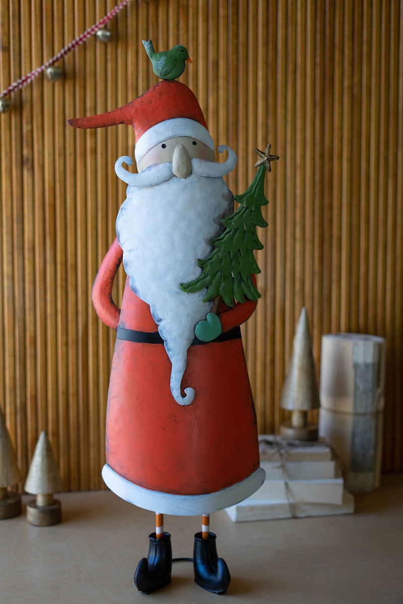 Painted Metal Santa with Tree