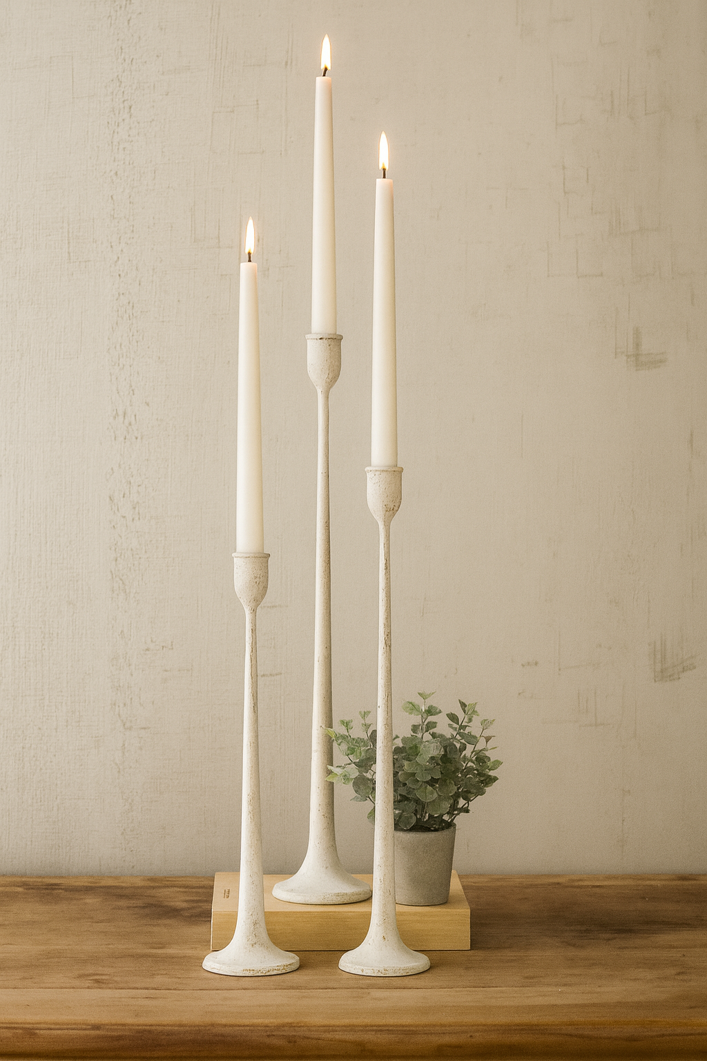 Set of 3 Tall Cast Iron Taper Candle Holders- White – River Chic Designs
