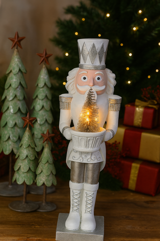 Nutcracker with LED Tree - White/Silver
