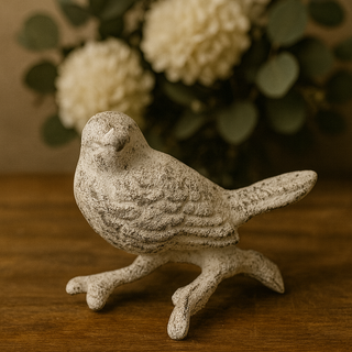 Cast Iron Bird on Branch - White