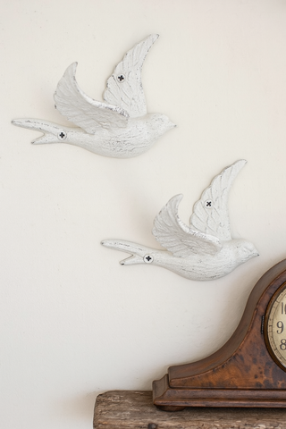 Cast Iron Flying Bird Wall Hook - Distressed White Set of 4