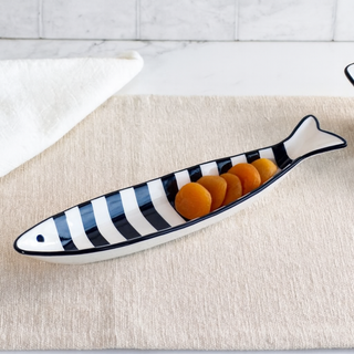 Blue & White Stripe Fish Plate 12"