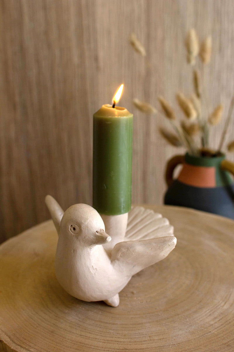 Clay Cream Dove Taper Candle Holder Set of 2