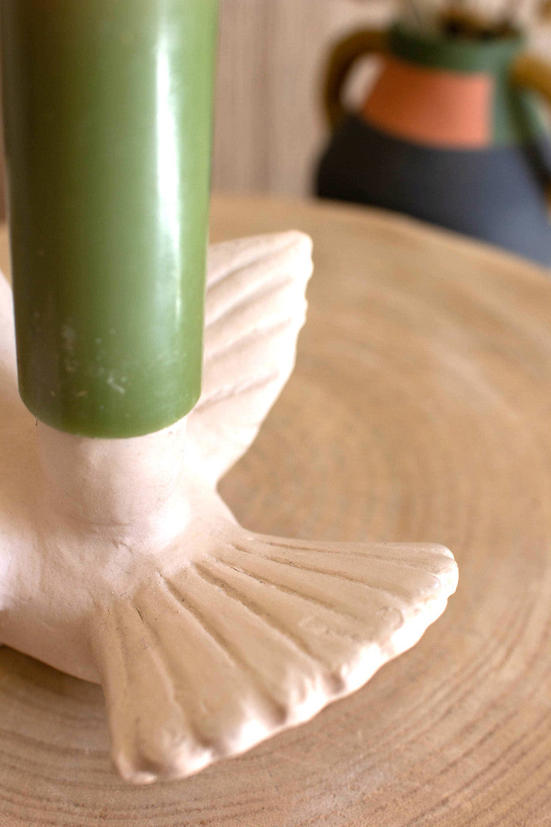 Clay Cream Dove Taper Candle Holder Set of 2