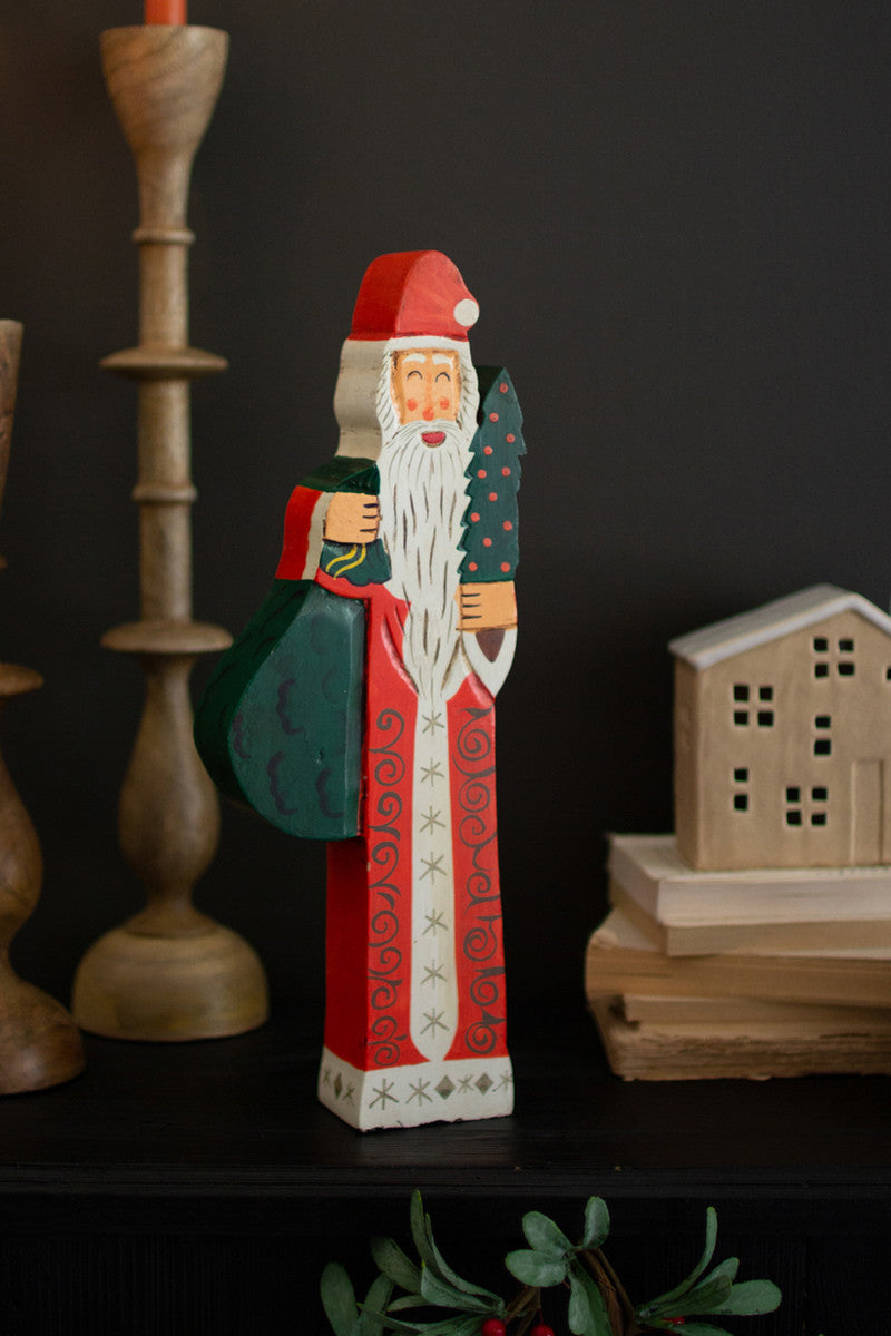 Painted Wooden Santa Sculpture