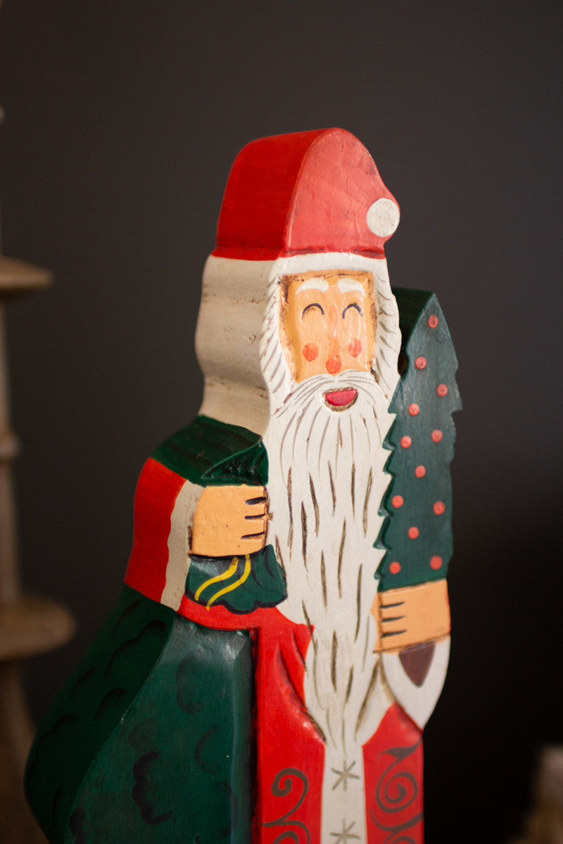 Painted Wooden Santa Sculpture