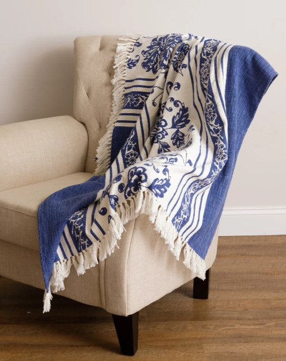 Throw - White And Blue Floral