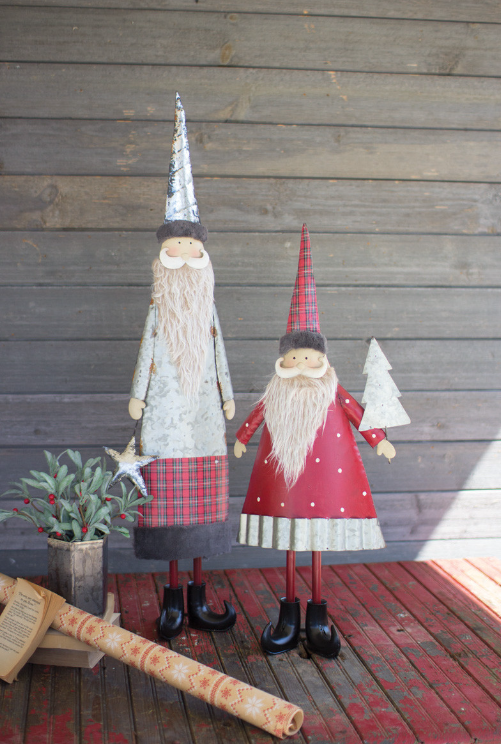 Set of 2 Metal Santa's with Beards