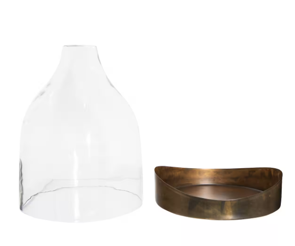 Glass Cloche with Antique'd Copper Metal Tray