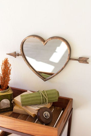 Antiqued Brass Heart Wall Mirror