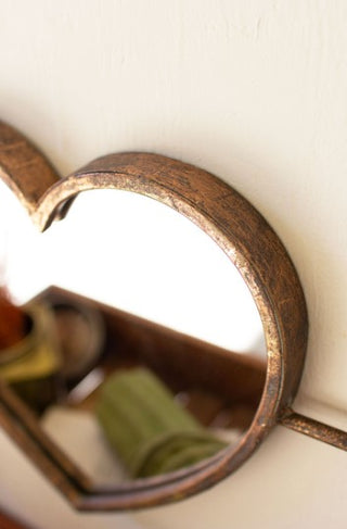 Antiqued Brass Heart Wall Mirror