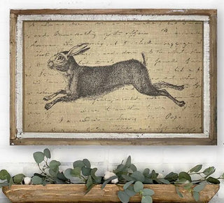 French Country Leaping Rabbit On Burlap