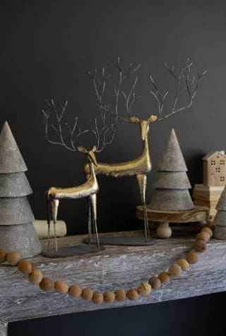 Set of 2 Antique Gold Metal Christmas Deer