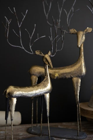 Set of 2 Antique Gold Metal Christmas Deer