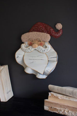 Painted Metal and Boucle Santa Head Wall Decor