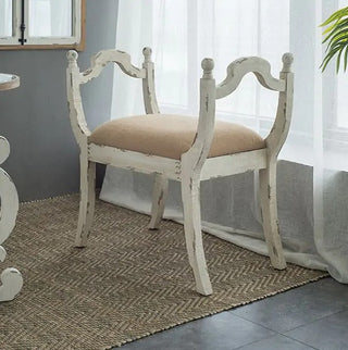 Burlap Upholstered Vanity Bench