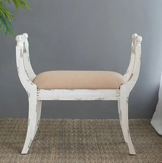 Burlap Upholstered Vanity Bench