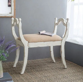 Burlap Upholstered Vanity Bench