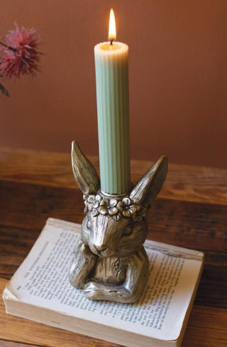 Painted Resin Rabbit Taper Candle Holder