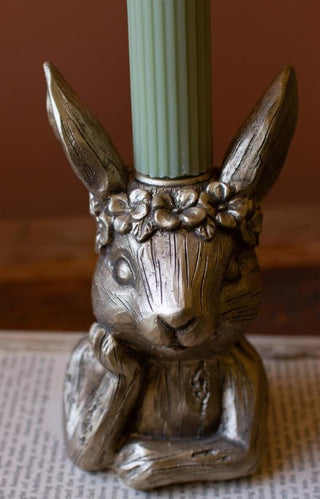 Painted Resin Rabbit Taper Candle Holder