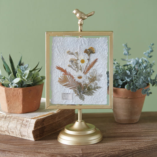 Gilded Pressed Botanical Stand - Corydalis and Chrysanthemum