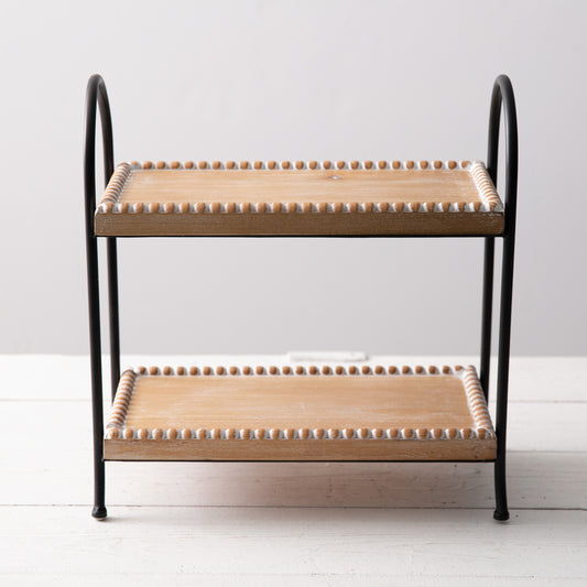 Two-Tier Beaded Wood and Metal Tray