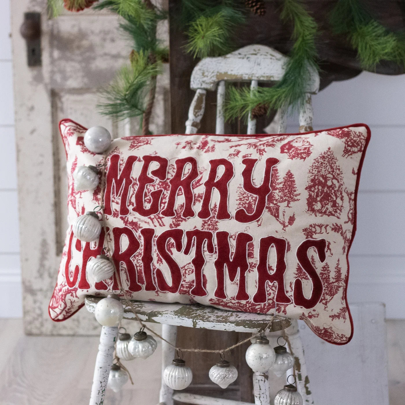 Pillow - Red Christmas Toile