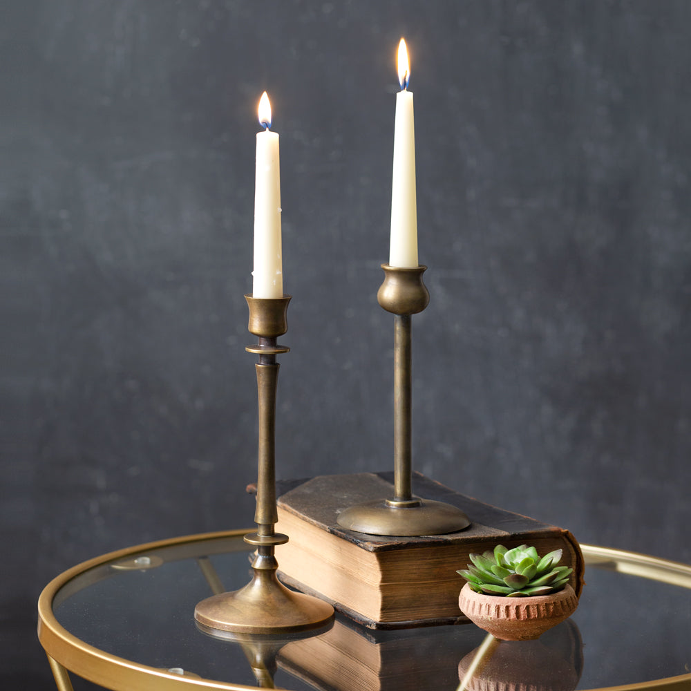 Set of Two Brass Finish Taper Candle Holders