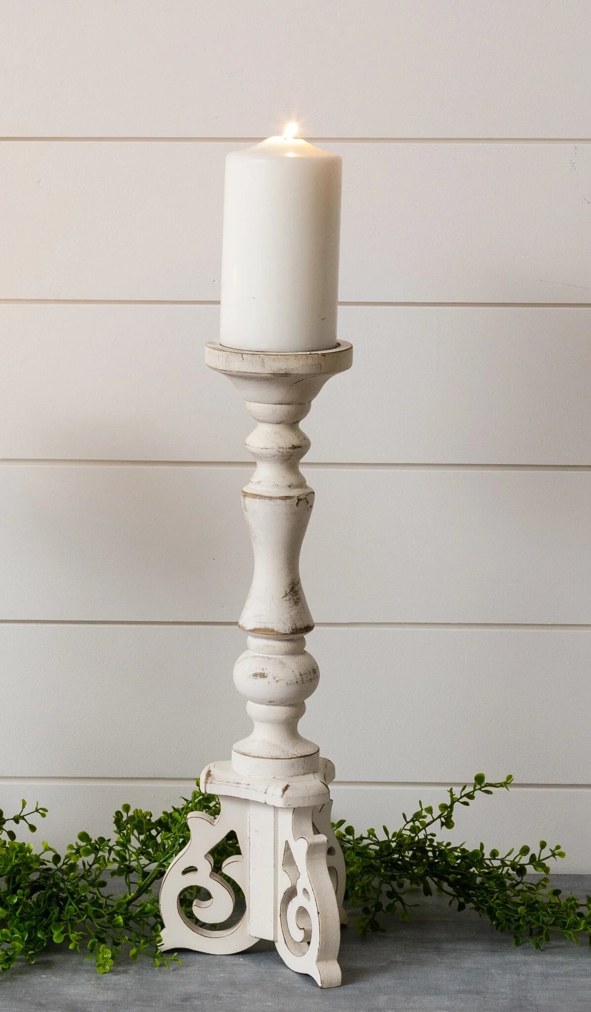 Distressed Candle Holder with Corbel Feet - Large