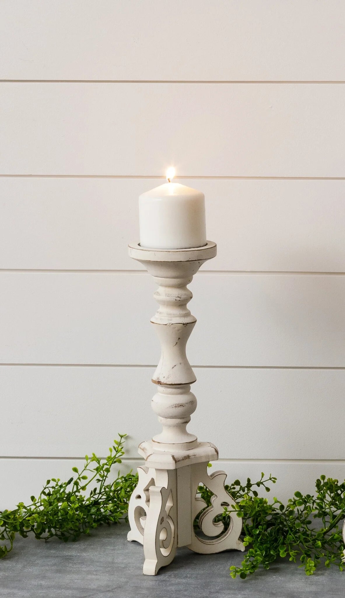 Distressed Candle Holder with Corbel Feet, Small