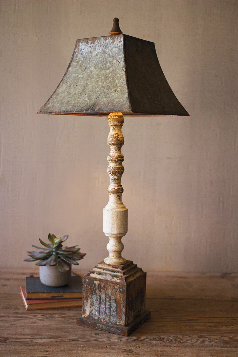 Tall Turned Banister Lamp with Metal Shade