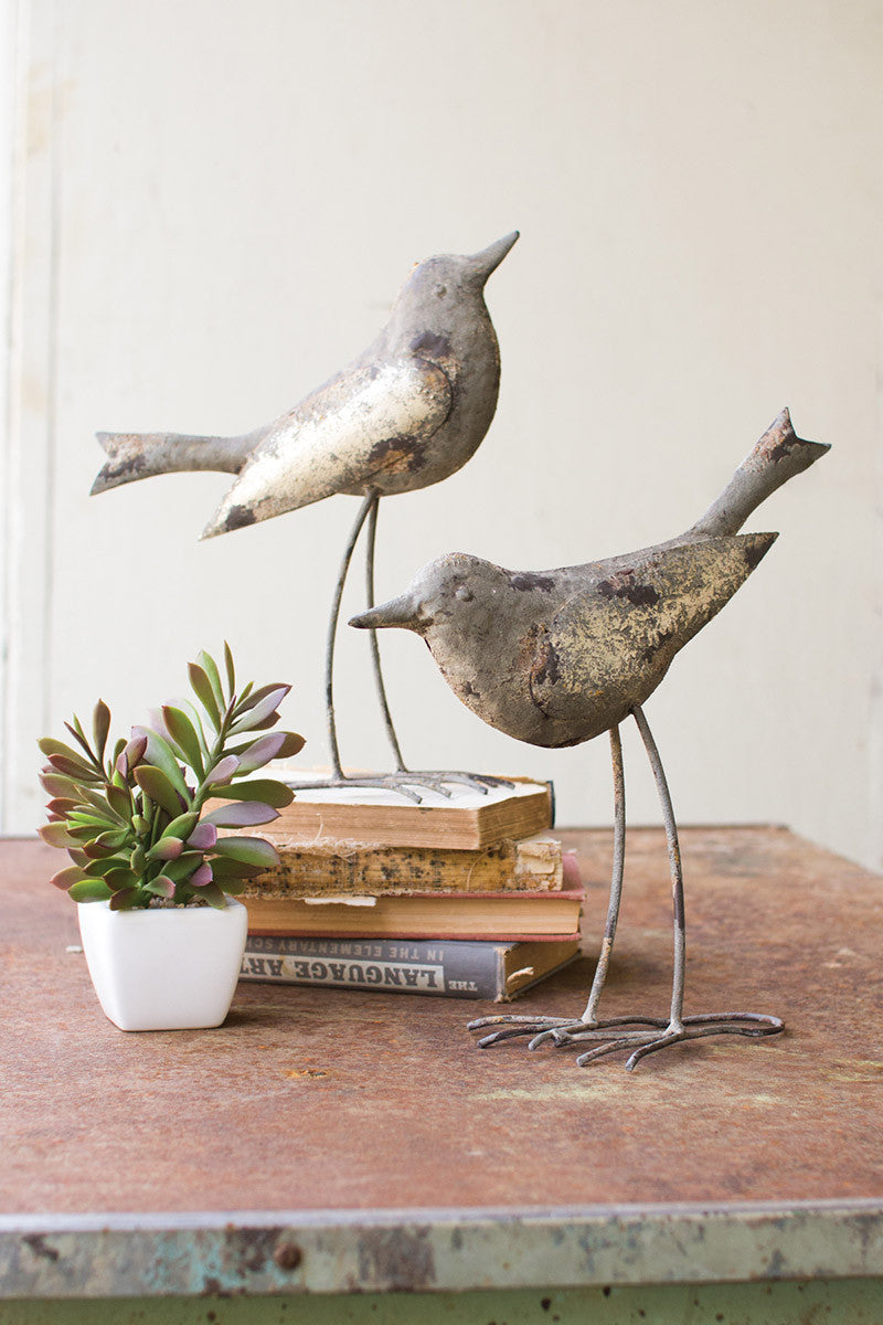 Set of 2 Rustic Grey Metal Birds