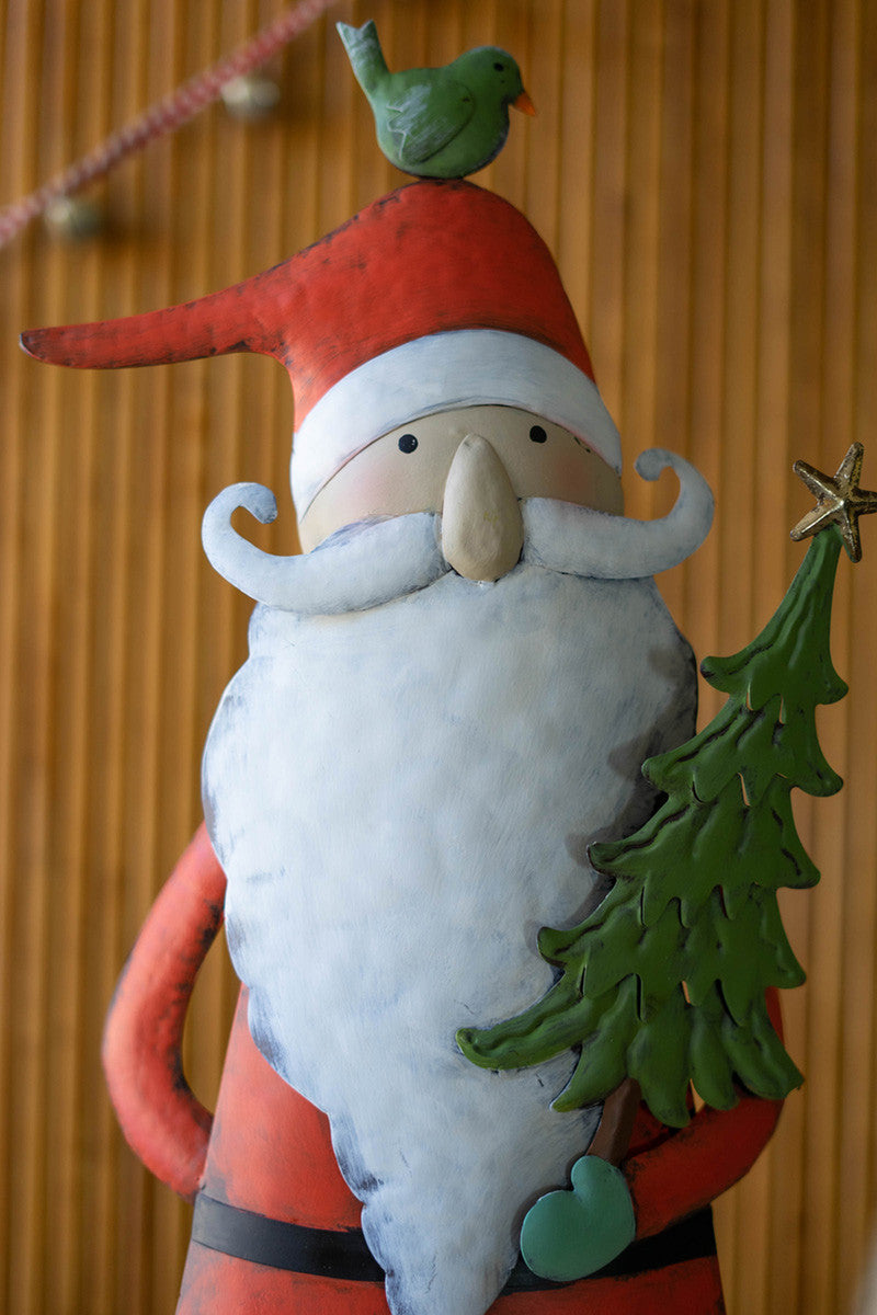 Painted Metal Santa with Tree