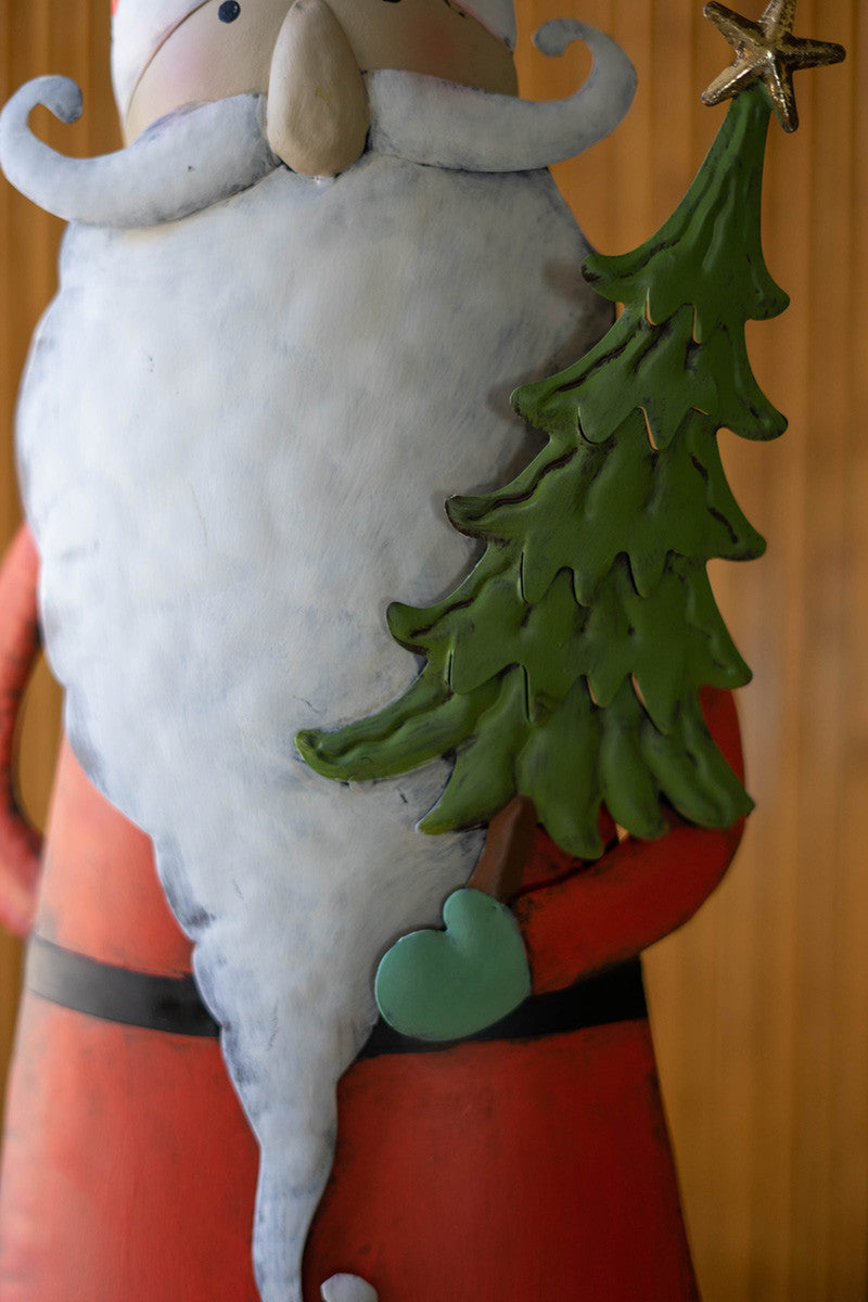 Painted Metal Santa with Tree