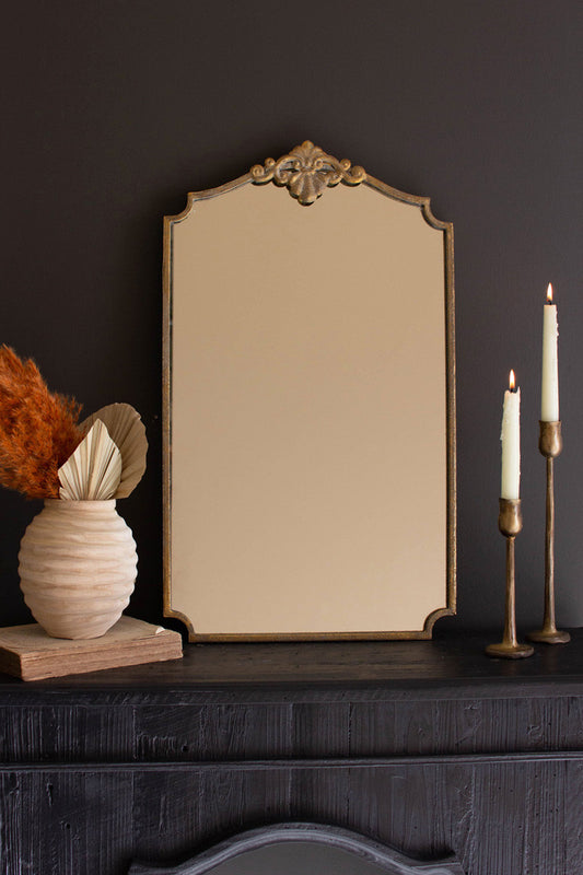 Antiqued Brass Vertical Wall Mirror