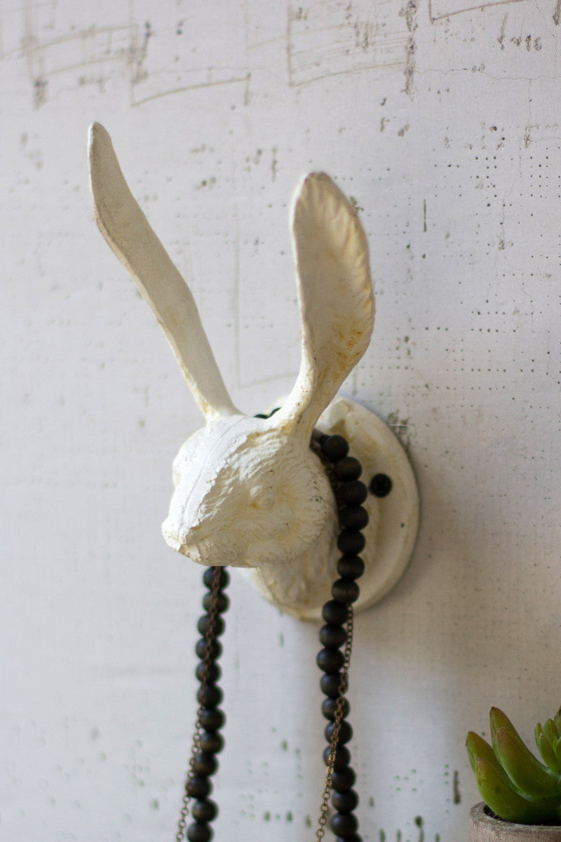 Cast Iron Rabbit Wall Hook - antique white - Set of 2