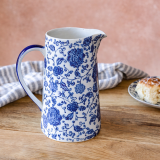 Blue Floral Pattern Pitcher - 9"