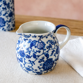 Blue Floral Pattern Squat  Pitcher - 5"