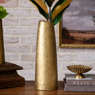Distressed Brass Vase - 13.4"