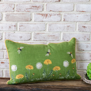 Flowers & Bees Green Pillow