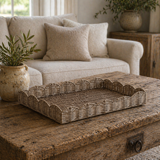 Grey Wash Scalloped Willow Tray - 20.5"