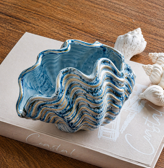 Blue Washed Ceramic Oyster Shell - 8"