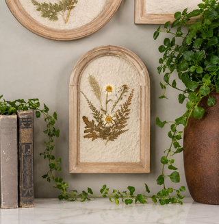 Pressed White Flowers in Arched Frame - 10"