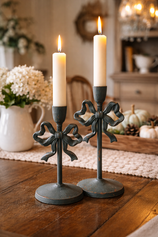 Cast Iron Bow Tie Candle Holders - Set of 2